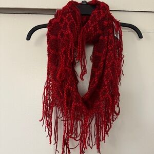 Elegant Red Fringe Infinity Scarf NEW
